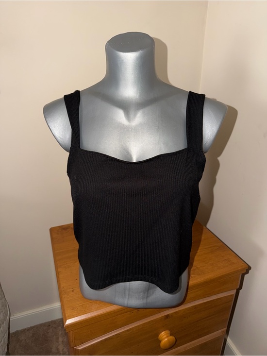American Eagle Outfitters Tops - American Eagle Black Ribbed Square-Neck Tank Top XL